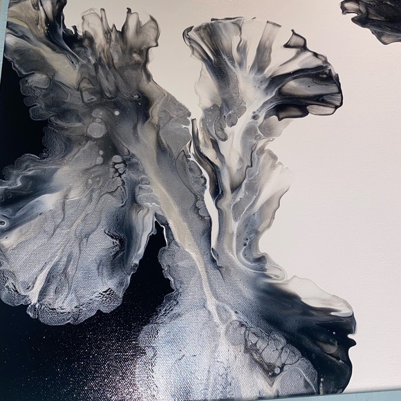 ❌SOLD❌18x24 hand painted acrylic fluid pour art canvas painting black white - Picture 7 of 15